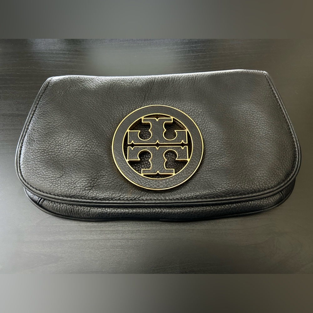Tory Burch Black Amanda Logo Flap Clutch